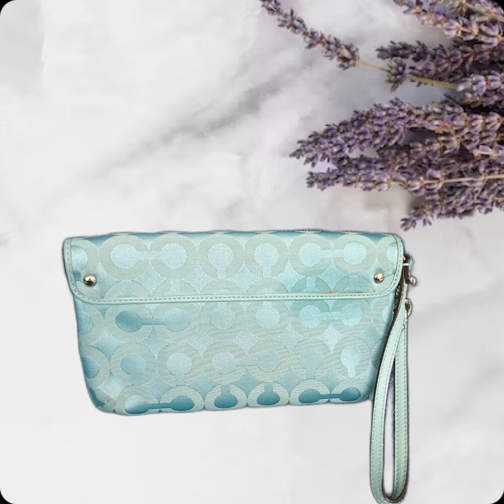 Coach Clutch, Blue, Kristen Signature OP Art Wristlet - Picture 2 of 14
